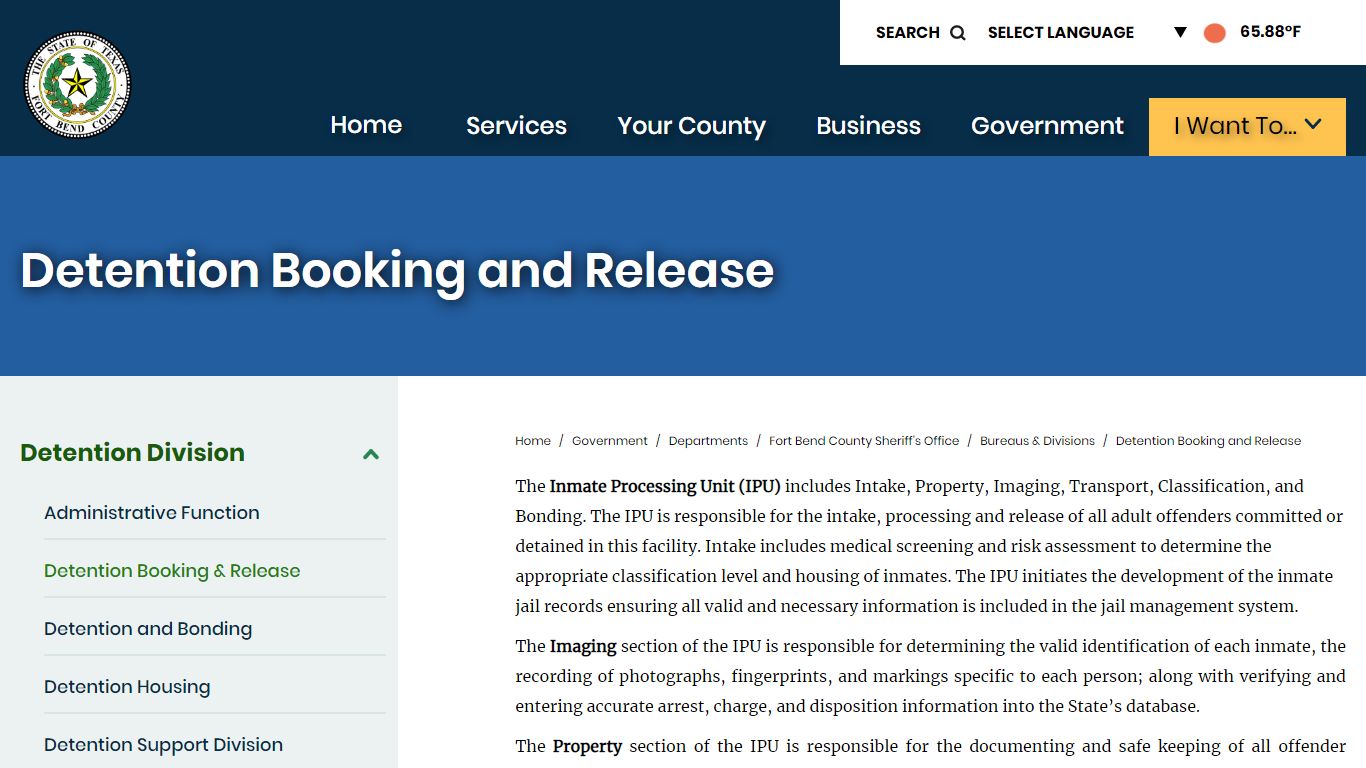Detention Booking and Release | Fort Bend County